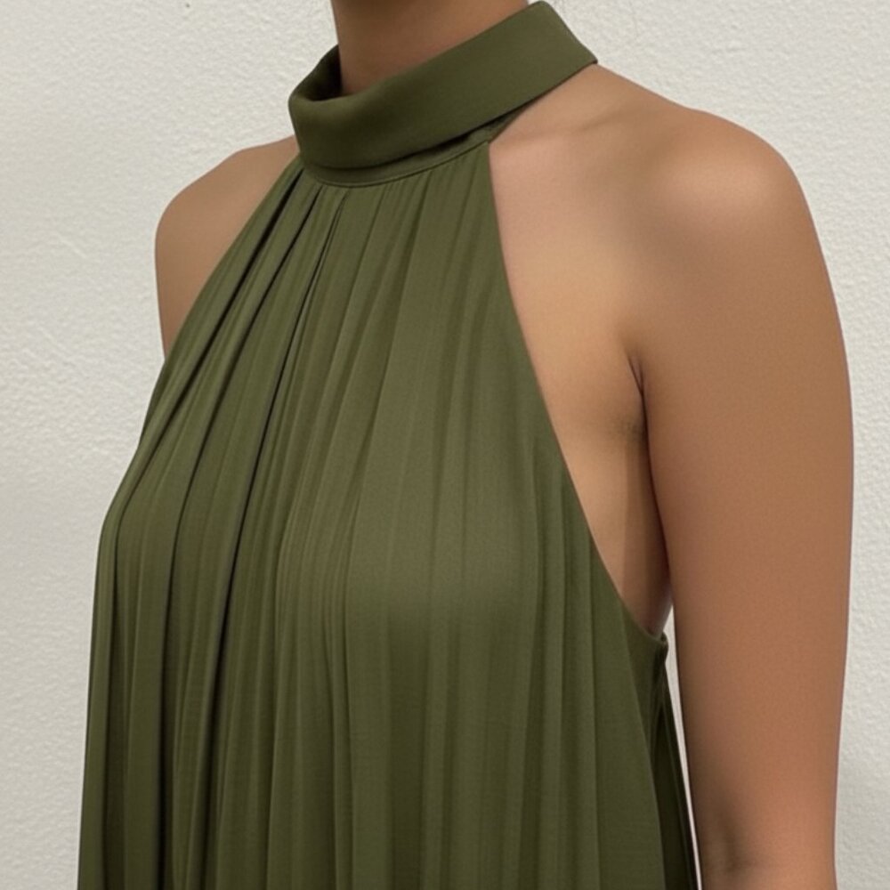 Banana Republic Olive Green Pleated Halter Neck Top | Size M